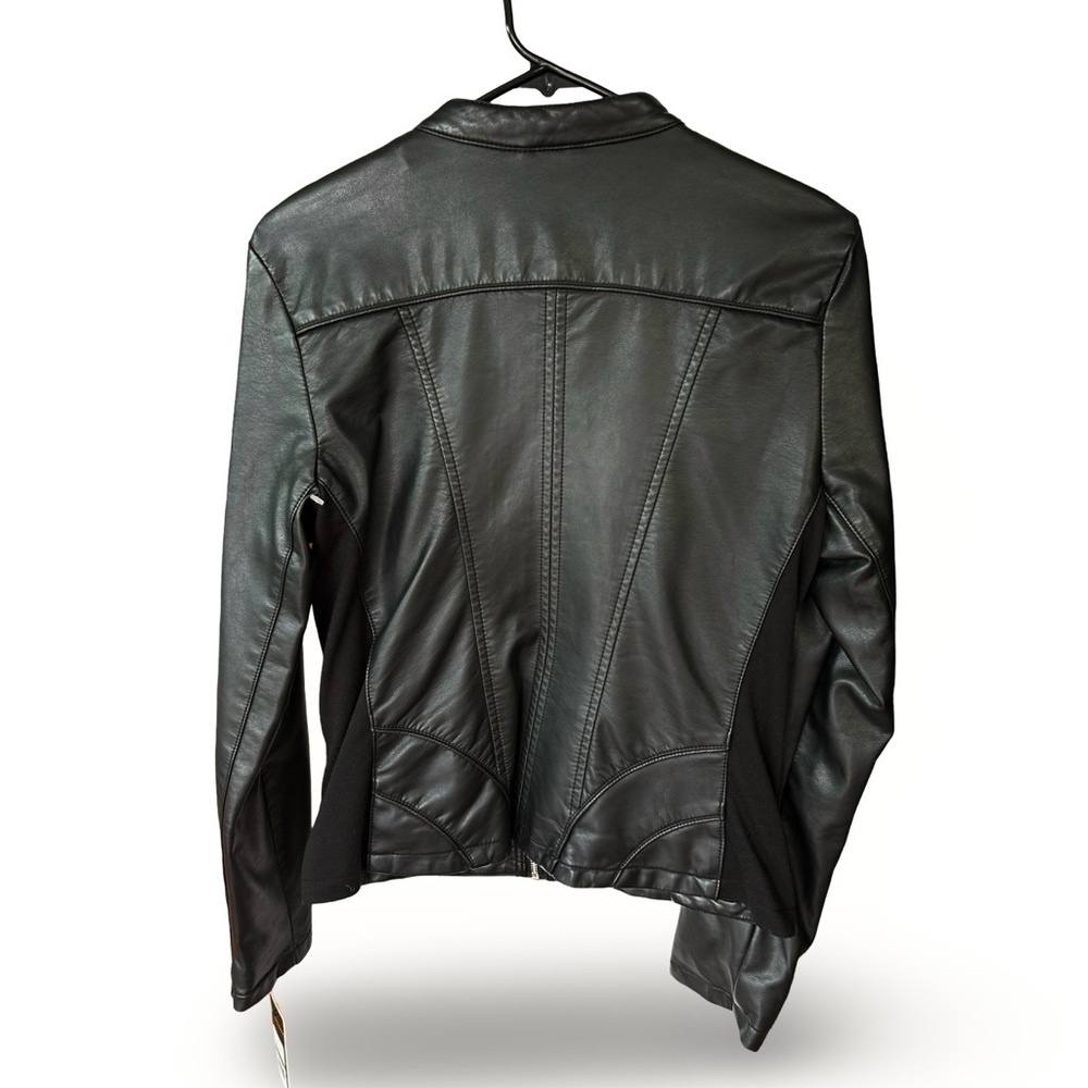 NEW! Guess Moto Bomber Jacket Black Faux Leather Size Large - Picture 3 of 10